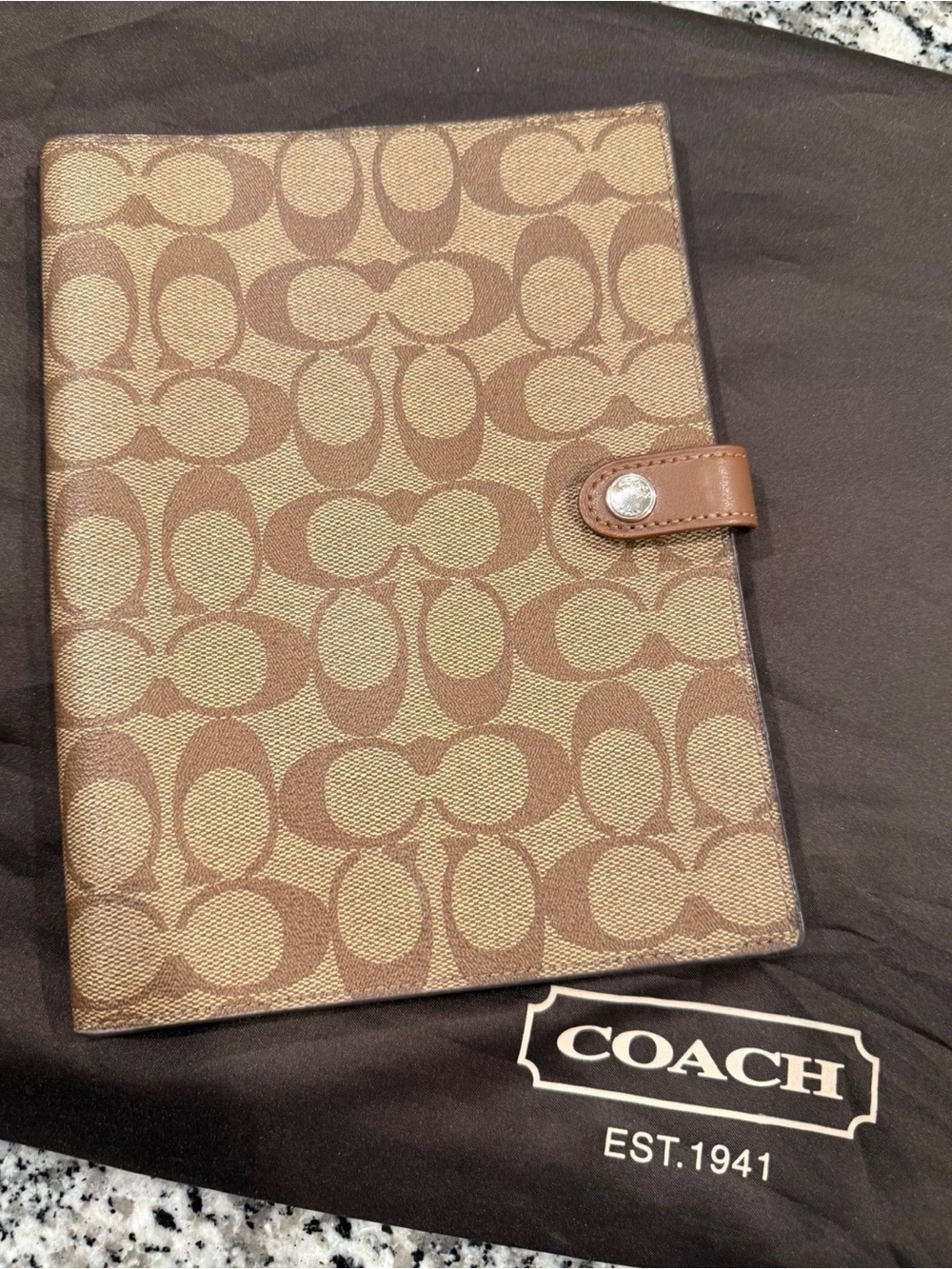 Coach Notebook Cover Signature - Brown/Tan Leather Trim